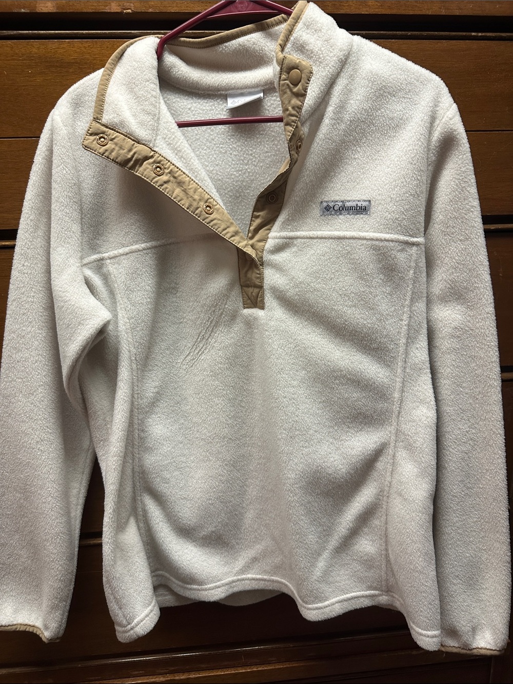 Columbia Women's Cream Fleece Pullover with Tan Snap Placket